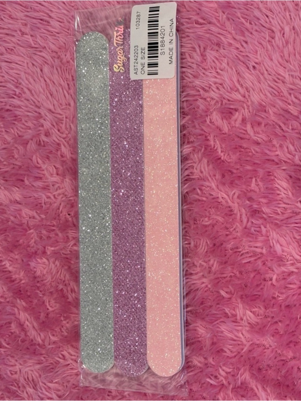 Sugar Thrillz Sparkle Nail File Set of 3 Pink Silver Glitter NWT